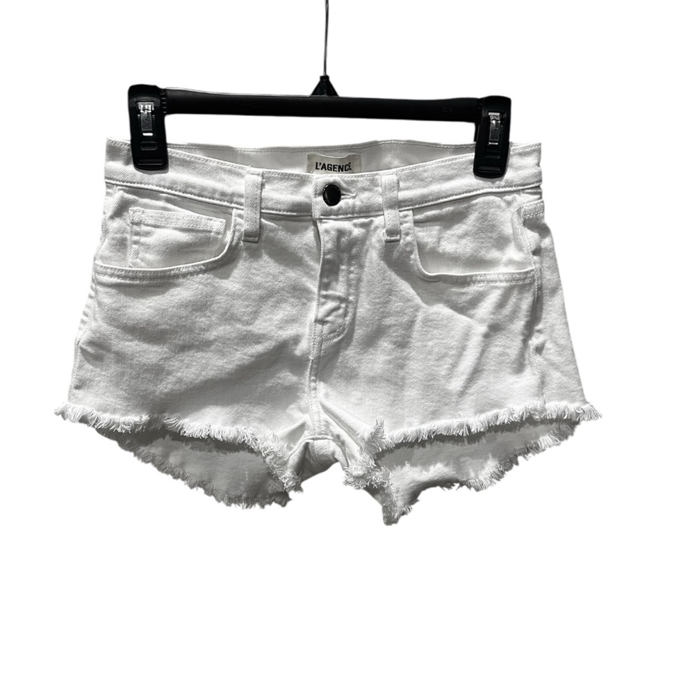 L’Agence Lagence White Jean Shorts Frayed Hem Sz 25 NWOT